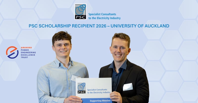 2026 UoA Scholarship recipient Robert Ward (L) with Dylan Jenkins, PSC New Zealand Senior Manager, Control Systems
