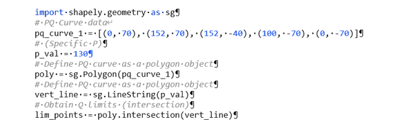 Figure 2a. The core of the script incorporating PQ characteristics into the PSS®E simulation. Certain sections are excluded for readability, such as the special case where P is outside the PQ curve.[2][3]
