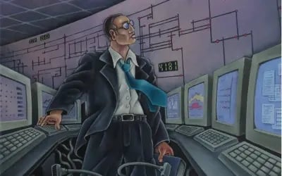 A painting of a SCADA engineer in a control room