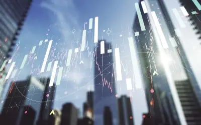 A dashboard of candlesticks indicating growth.