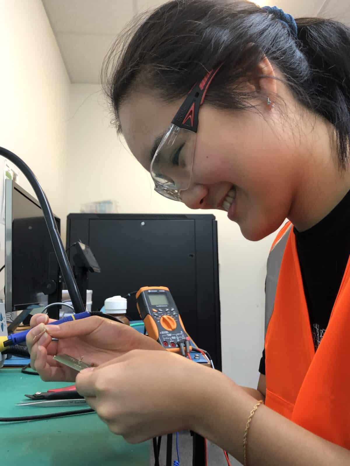 Kristen Ong - Soldering. PSC 2022 scholarship recipient