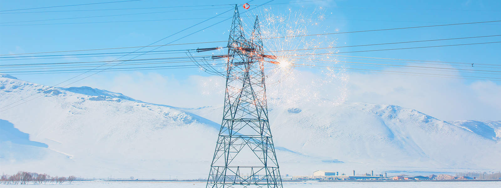 Winter landscape electric pole snow